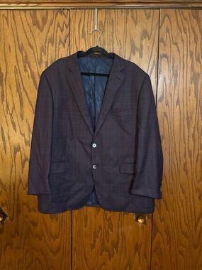 Byron British Style Wool Sport Coat 42R Plaid Blazer Italy Fabric Blue Purple